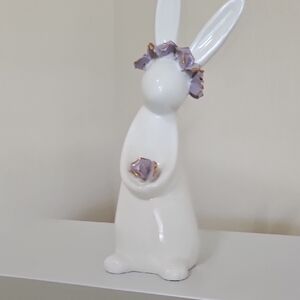 White and Purple Ceramic Bunny Figurine